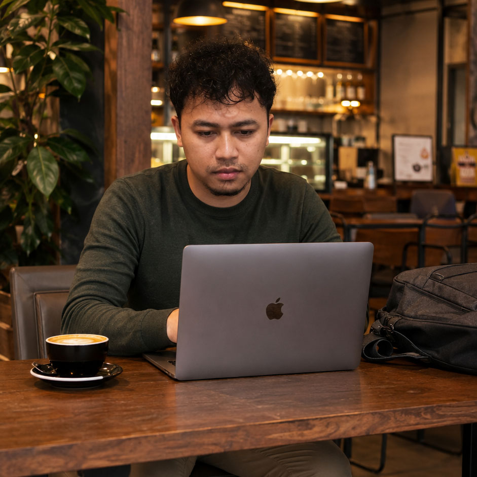 Ahmad Darma Sani — working on laptop