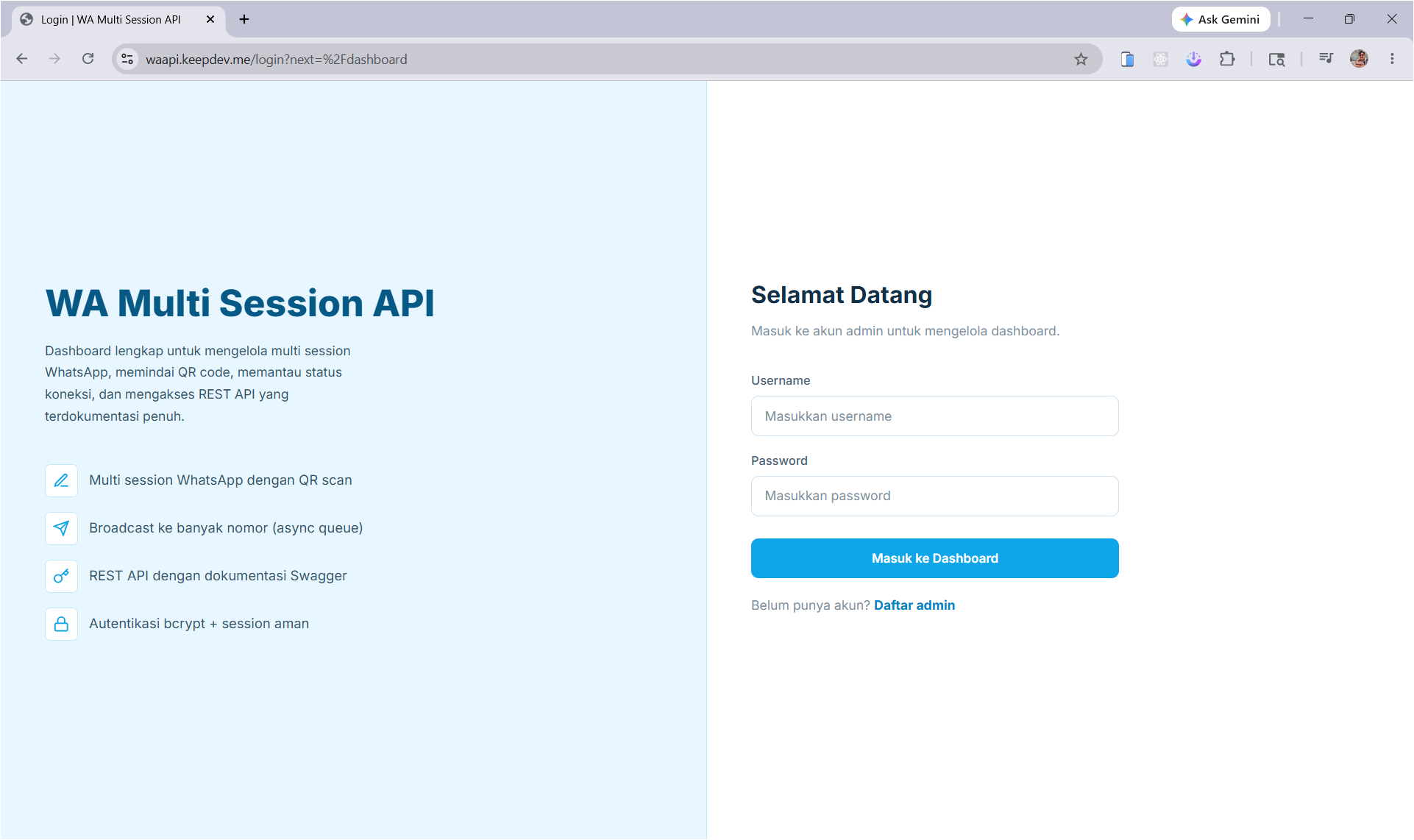 WhatsApp Multi-Session API Dashboard